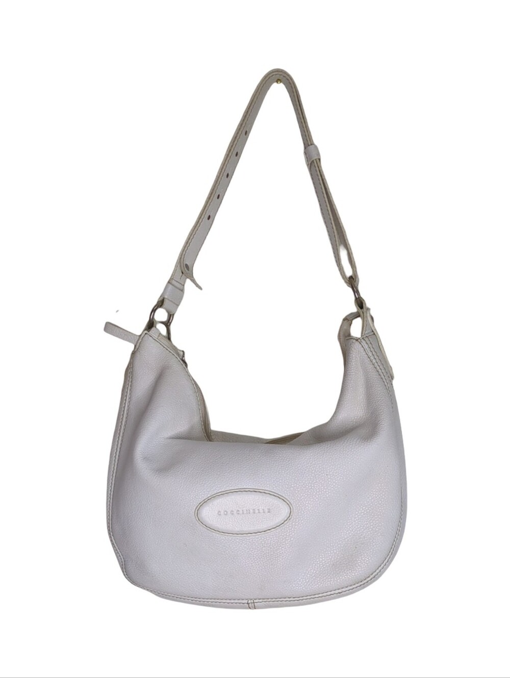 Coccinelle White Leather Crescent Bag 90s/Y2K Vibes Large Size Shoulder Bag
